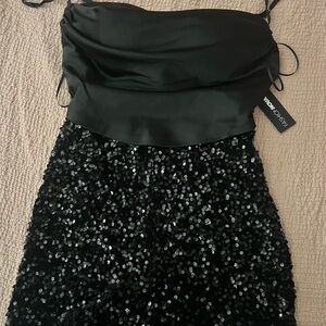 Fashion Nova Elegant Black Strapless Sequin Dress